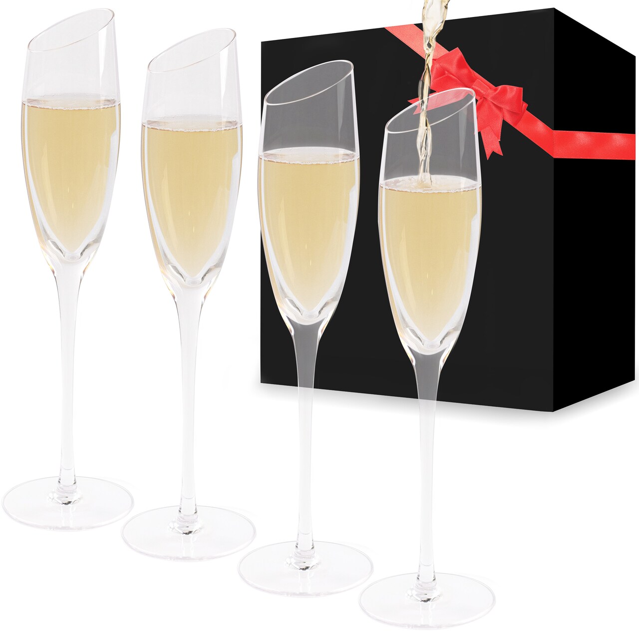 G Francis Champagne Flutes Set - 4pk Tall Slanted Edge Champagne Flute Glasses